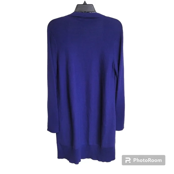Eileen Fisher Deep Purple Open Front Organic Cotton Long Sweater Cardigan Small - Picture 2 of 7